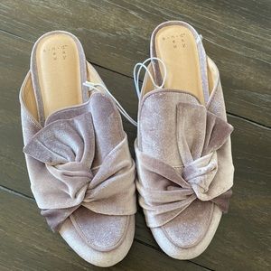 A New Day lilac velvet slip on shoes with bow detail